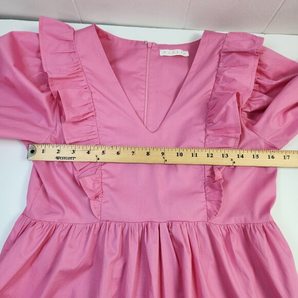 KARLIE Pink Poplin Ruffle Tier Dress Cotton Size Medium - Picture 10 of 14